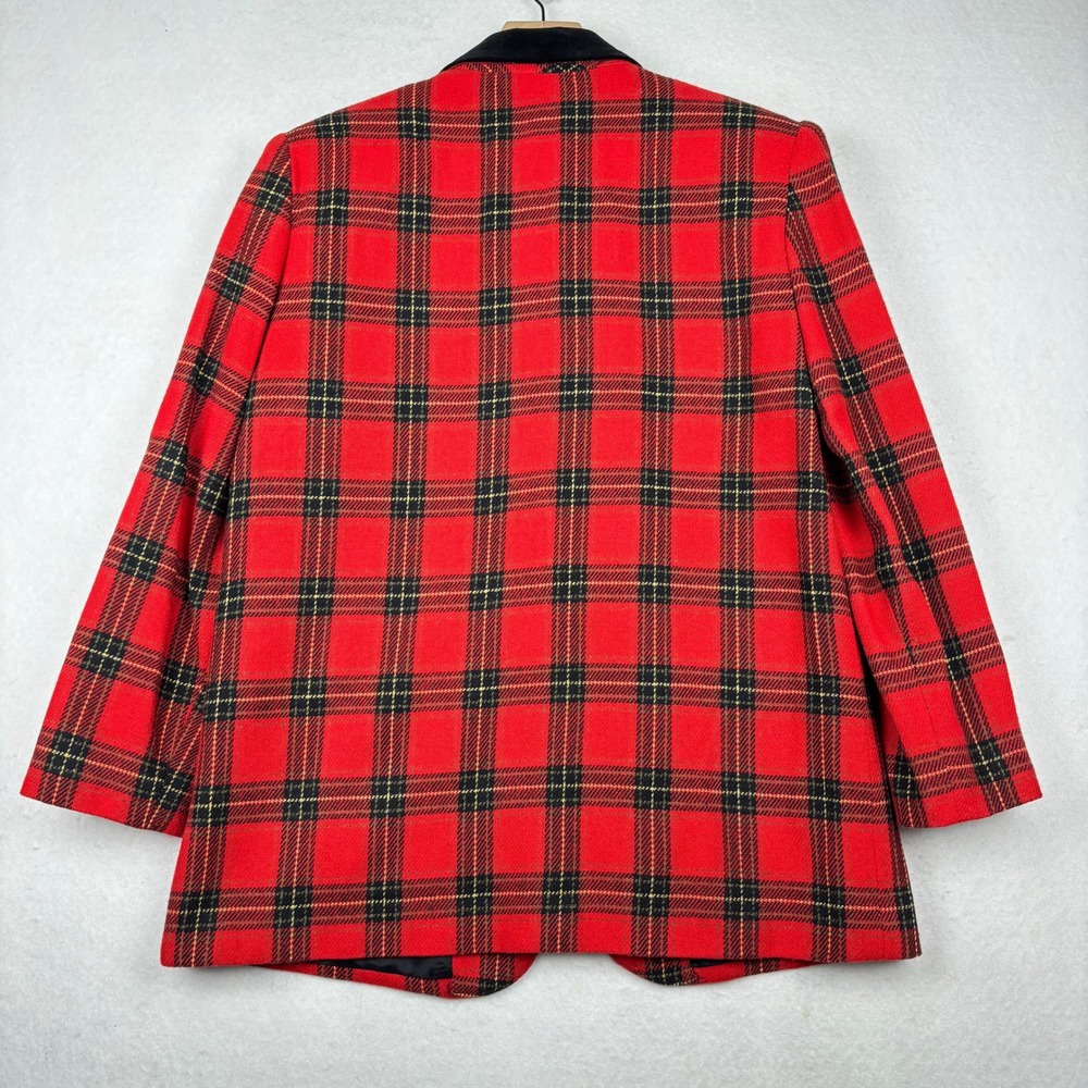 Sag Harbor Blazer Womens 8P Wool Blend Plaid Velvet Collar - Picture 2 of 7